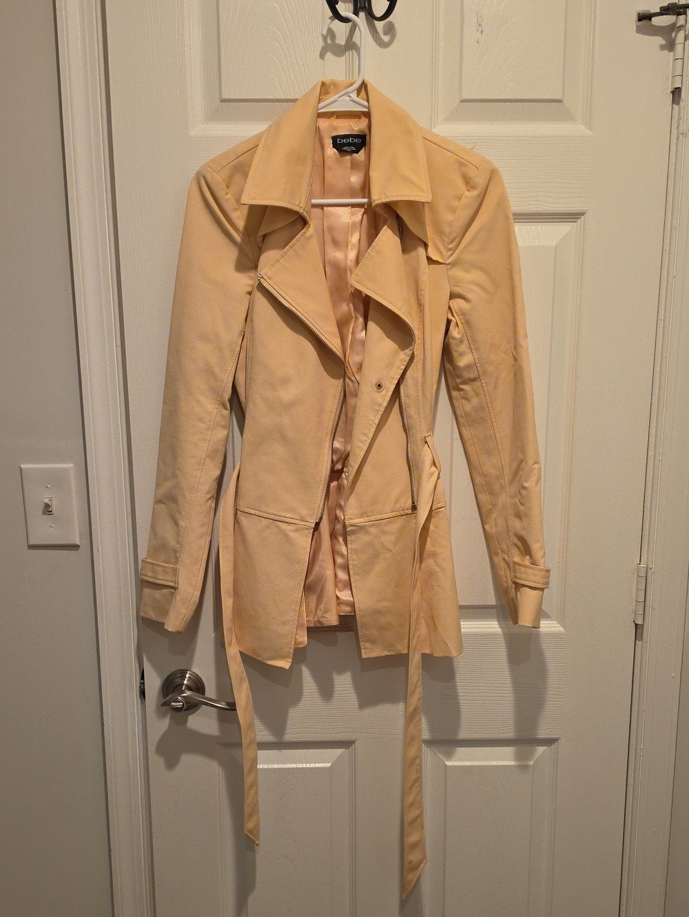 bebe Pale Peach Belted Trench Jacket
